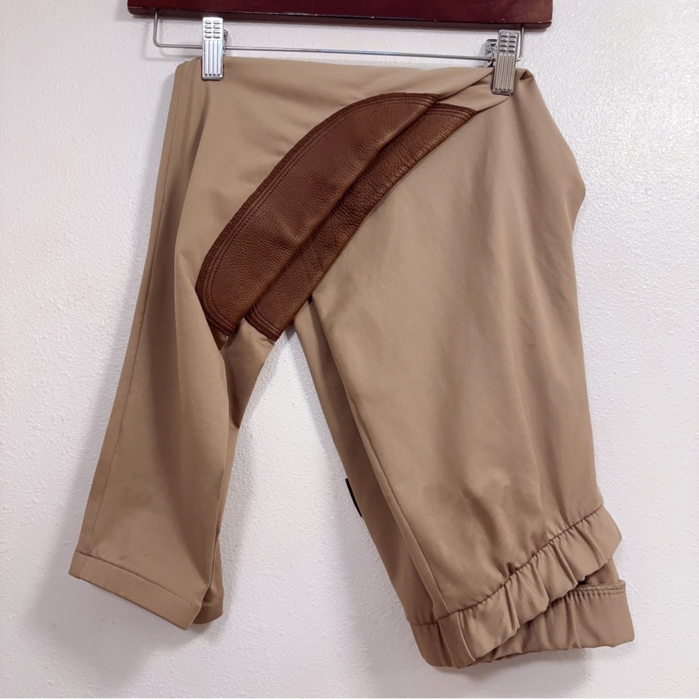 Tropical Rider Tan Equestrian Riding Pants with Brown Leather Patches Medium